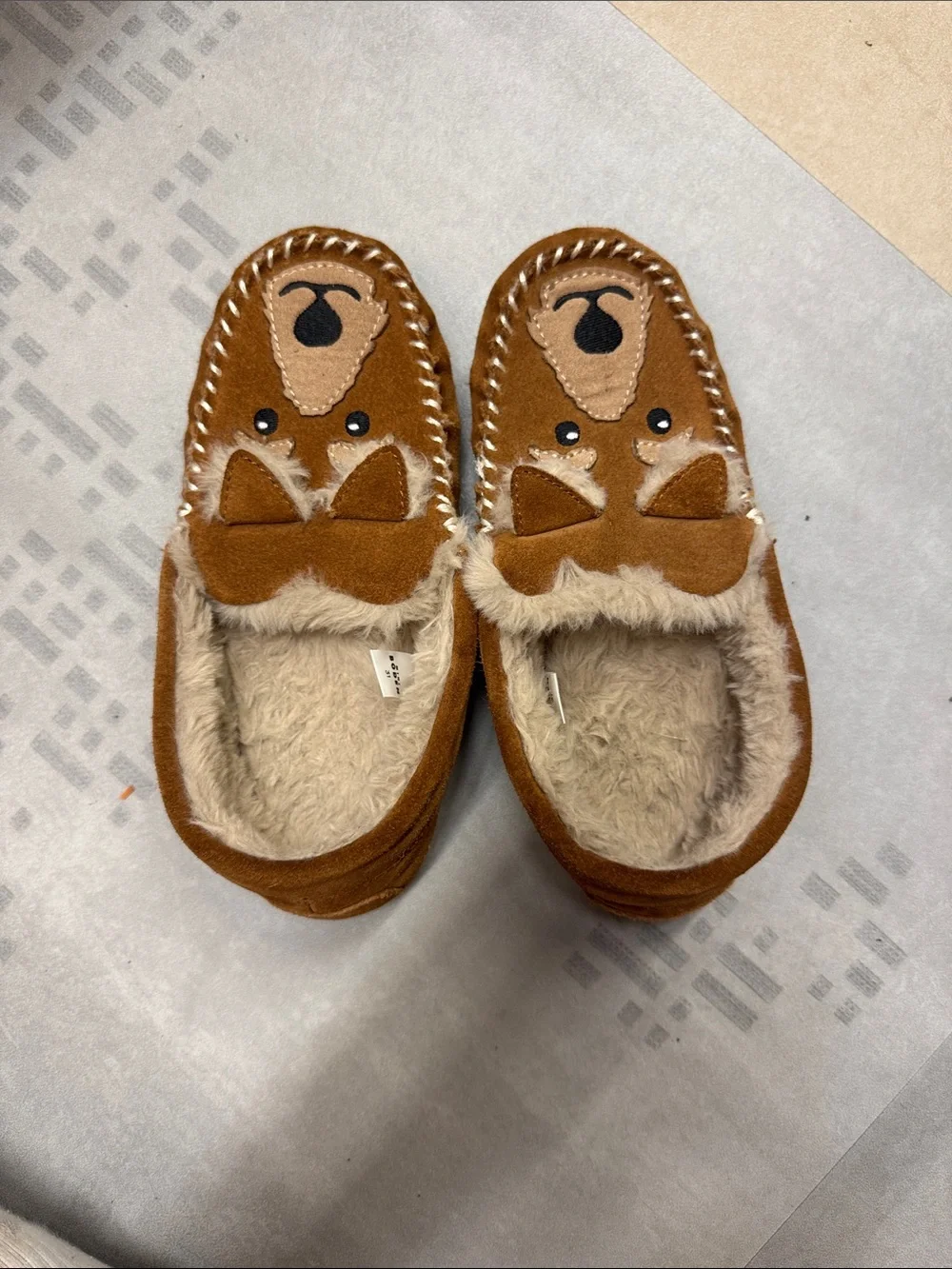 Mini Boden Kids Brown Dog Slip-On Slippers size 31 (toddler 12-13)